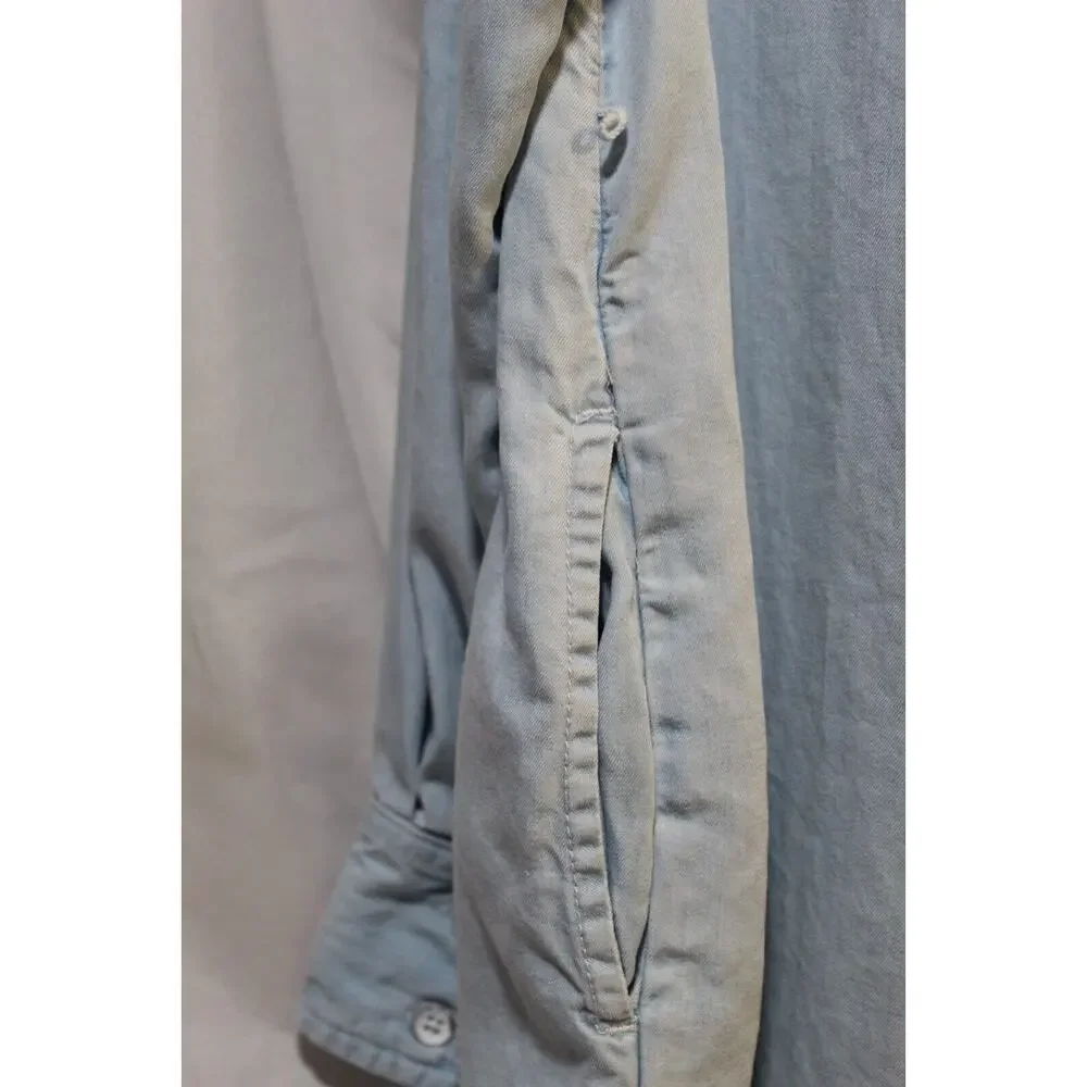 Merona Blue Chambray Shirt Dress 1/2 Button-up Women's XXL Pockets Long Sleeve - Picture 3 of 10